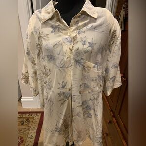 Rena Rowan Silk Shirt with Cream and Gray Patterns